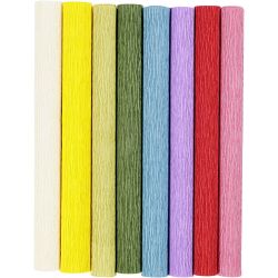 Kreppipaperi, arkki 25x60 cm, Jonka joustavuus: 180%, 105 g, perusvärilajitelma, 8ark/ 1 pkt