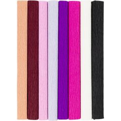 Kreppipaperi, arkki 25x60 cm, Jonka joustavuus: 180%, 105 g, lila/pinkki sävyt, 8ark/ 1 pkt