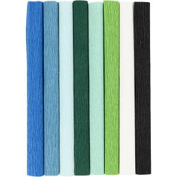 Kreppipaperi, arkki 25x60 cm, Jonka joustavuus: 180%, 105 g, vihreä/sinisävyt, 8ark/ 1 pkt