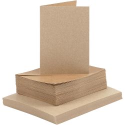 Korttipohja-/kirjekuoripakkaus, kortin koko 10,5x15 cm, kirjekuoren koko 11,5x16,5 cm, 120+240 g, luonnonrusk., 50 set/ 1 pkt