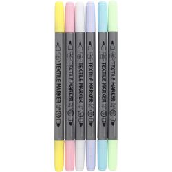 Tekstiilitussit, paksuus 2,3+3,6 mm, pastellivärit, 6 kpl/ 1 pkt