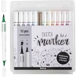 Luonnostelutussit, paksuus 1+2-5 mm, perusvärilajitelma, 12 kpl/ 1 pkt