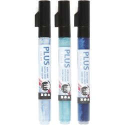 Plus Color -tussi, Pit. 14,5 cm, paksuus 1-2 mm, taivaansininen, laivastonsininen, turkoosi, 5,5 ml, 3 kpl/ 1 pkt