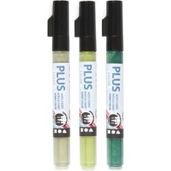 Plus Color -tussi, Pit. 14,5 cm, paksuus 1-2 mm, tummanvihreä, eukalyptus, lehdenvihreä, 5,5 ml, 3 kpl/ 1 pkt