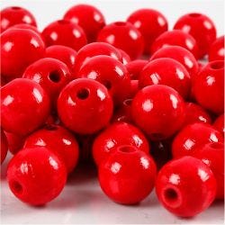 Puuhelmet, halk. 10 mm, aukon koko 3 mm, punainen, 20 g/ 1 pkt