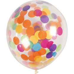 Ilmapallot konfeteilla, pyöreät, 23 cm, kuulto, 4kpl/ 1 pkt