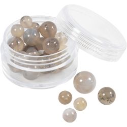 Akaattikivihelmet, 1x10, 12x8, 15x6 mm, 0,9-1 mm, kuulto harmaa, 28kpl/ 1 pkt