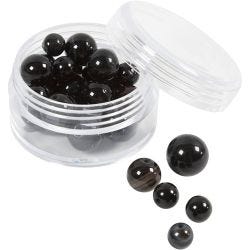 Akaattikivihelmet, 1x10, 12x8, 15x6 mm, 0,9-1 mm, musta, 28kpl/ 1 pkt