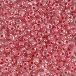 Rocaille-siemenhelmet, halk. 3 mm, koko 8/0, aukon koko 0,6-1,0 mm, pinkki centre, 25 g/ 1 pkt