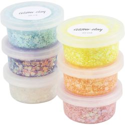 Glitter Clay -kimallemassa, pastellivärit, 6x20 ml/ 1 pkt