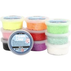 Foam Clay® Helmimassa, kimalle, värilajitelma, 10x35 g/ 1 pkt