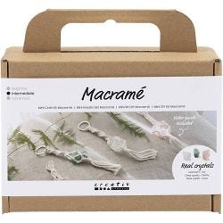 Askartelusetti Mini Makramee, Avaimenperät, matta läpinäkyvä, dusty vihreä, huurrettu rosa, vaalea natural, 1 pkk/ 1 pkt