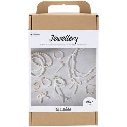 Askartelupaketti Korut, Kaulakorut, rannekorut, korvakorut, kullanvärinen, helmiäisvalk., 1pkk/ 1 pkt