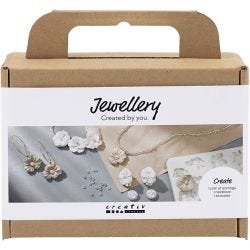 Askartelusetti Mini Korut, Kukkakorvakorut, -rannekoru ja -kaulakoru, beige, vaalea puuteri, beige, 1pkk/ 1 pkt