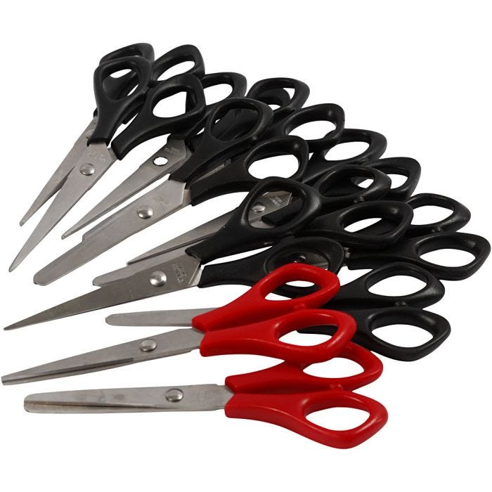 Koulusakset, Pit. 14 cm, oikeakätiset &amp; vasenkätiset, musta, punainen, 12 kpl/ 1 pkt