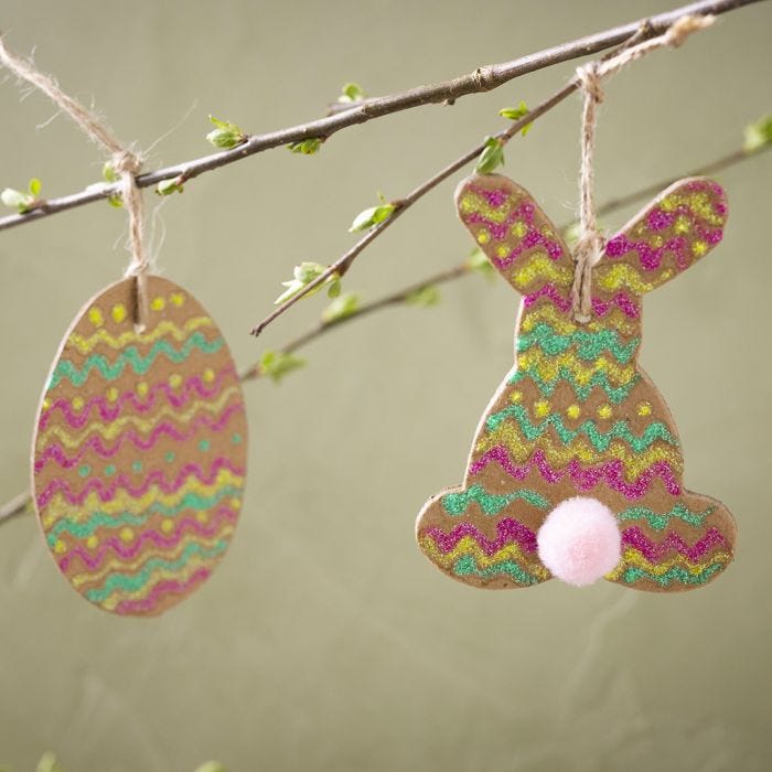 Pääsiäismuna ja -pupu, kimalleliimaa ja pom-pom