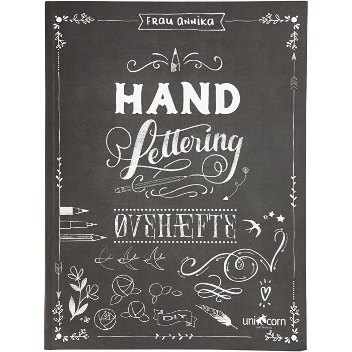 Hand Lettering -harjoituksia, koko 21x28 cm, paksuus 1 cm, Sivujen määrä 63, 1 kpl