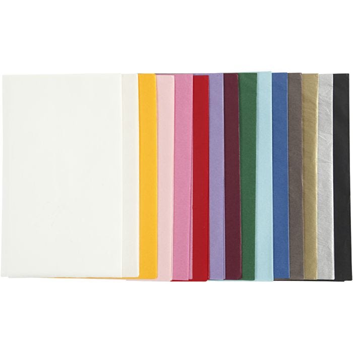 Silkkipaperi, arkki 50x70 cm, 17 g, värilajitelma, 15x2 ark/ 1 pkt