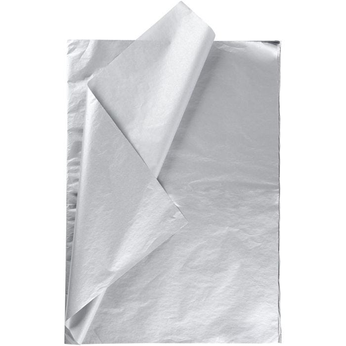 Silkkipaperi, arkki 50x70 cm, 14 g, hopea, 25ark/ 1 pkt