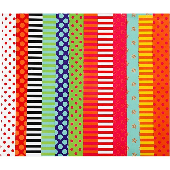 Kiiltopaperi, kuvioidut, arkki 24x32 cm, 80 g, värilajitelma, 50 laj/ 1 pkt