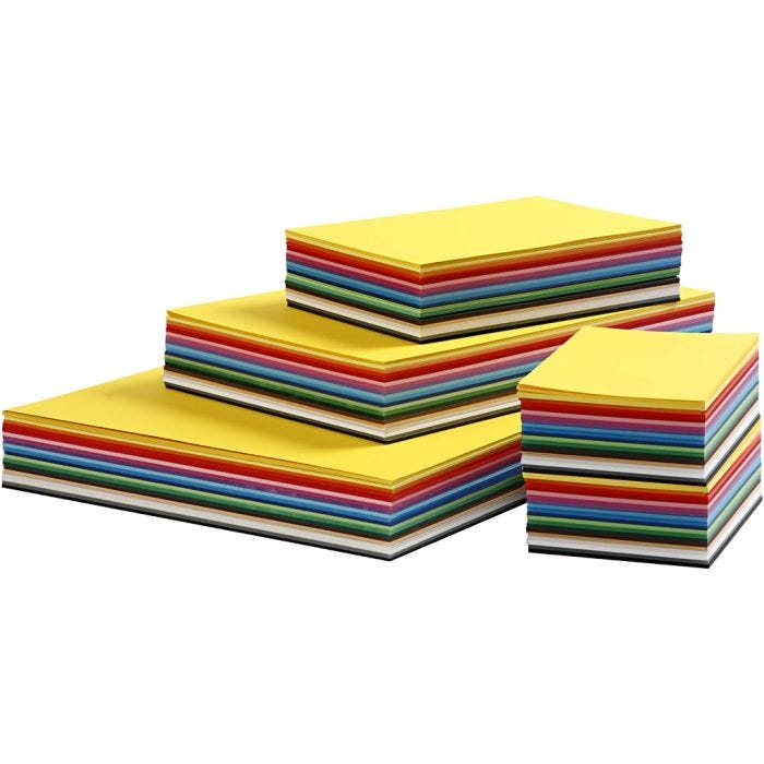Värillinen Kartonki, A3,A4,A5,A6, 180 g, värilajitelma, 1500 laj/ 1 pkt