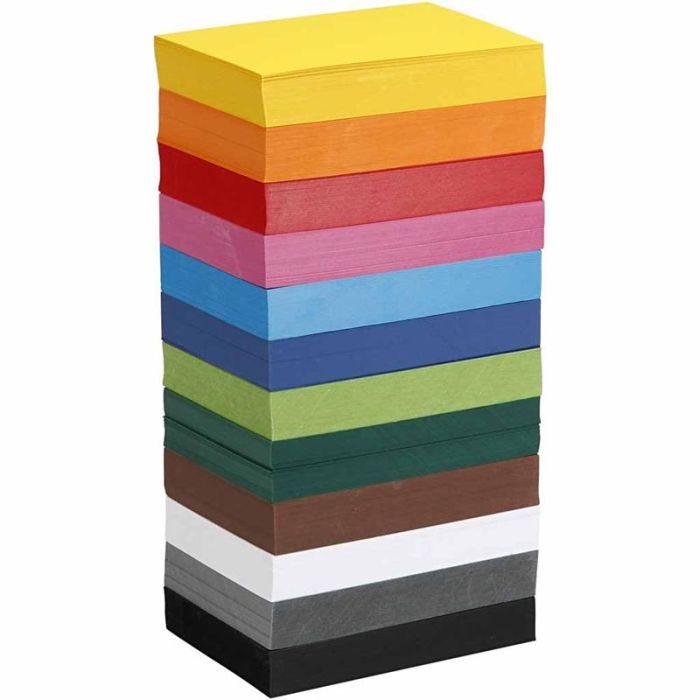 Värillinen kartonki, A6, arkki 105x148 mm, 180 g, värilajitelma, 12x100 ark/ 1 pkt