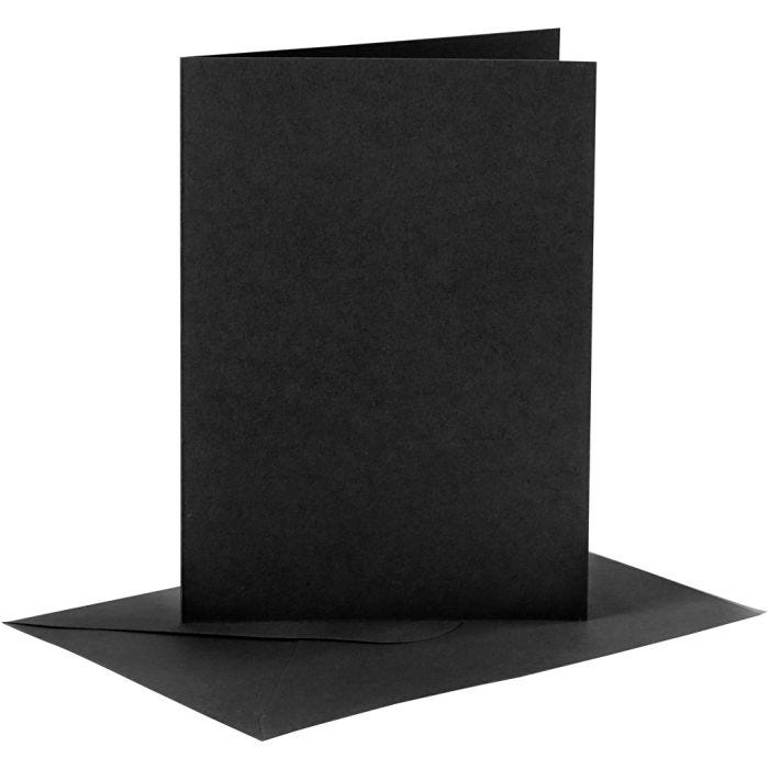 Korttipohja-/kirjekuoripakkaus, kortin koko 10,5x15 cm, kirjekuoren koko 11,5x16,5 cm, 110+230 g, musta, 6 set/ 1 pkt