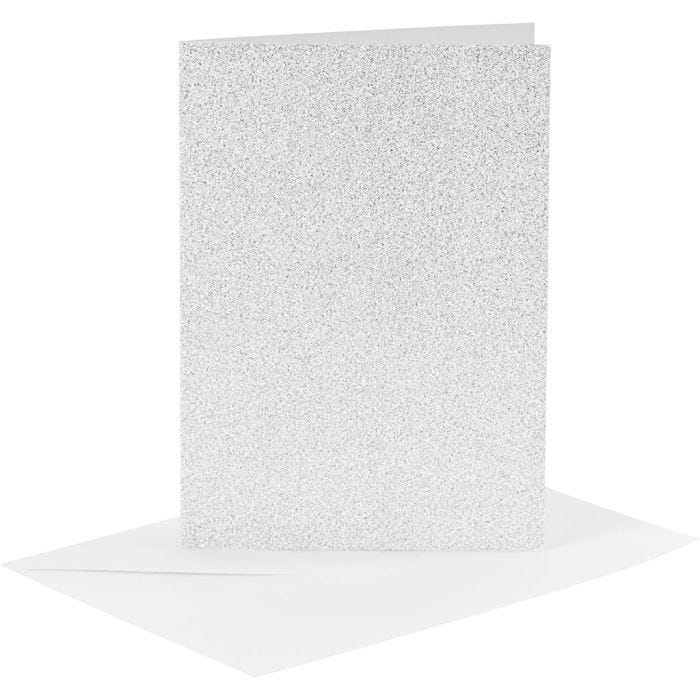 Korttipohja &amp; kirjekuori, kortin koko 10,5x15 cm, kirjekuoren koko 11,5x16,5 cm, kimalle, 120+250 g, hopea, 4set/ 1 pkt