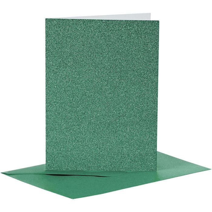 Korttipohja &amp; kirjekuori, kortin koko 10,5x15 cm, kirjekuoren koko 11,5x16,5 cm, kimalle, 110+250 g, vihreä, 4set/ 1 pkt