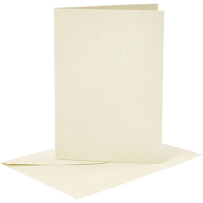 Kortit ja kuoret, kortin koko 10,5x15 cm, kirjekuoren koko 11,5x16,5 cm, helmiäinen, 120+210 g, luonnonvalkonen, 4 set/ 1 pkt