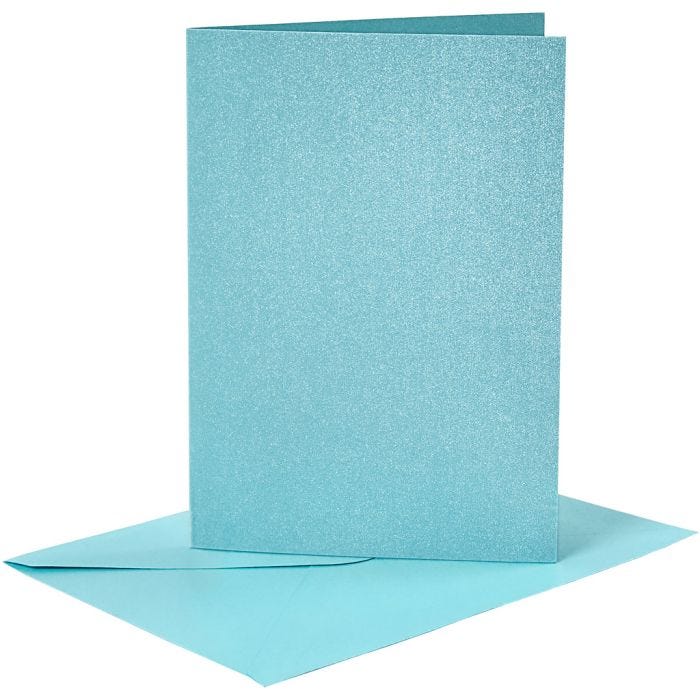 Kortit ja kuoret, kortin koko 10,5x15 cm, kirjekuoren koko 11,5x16,5 cm, helmiäinen, 120+210 g, sininen, 4 set/ 1 pkt