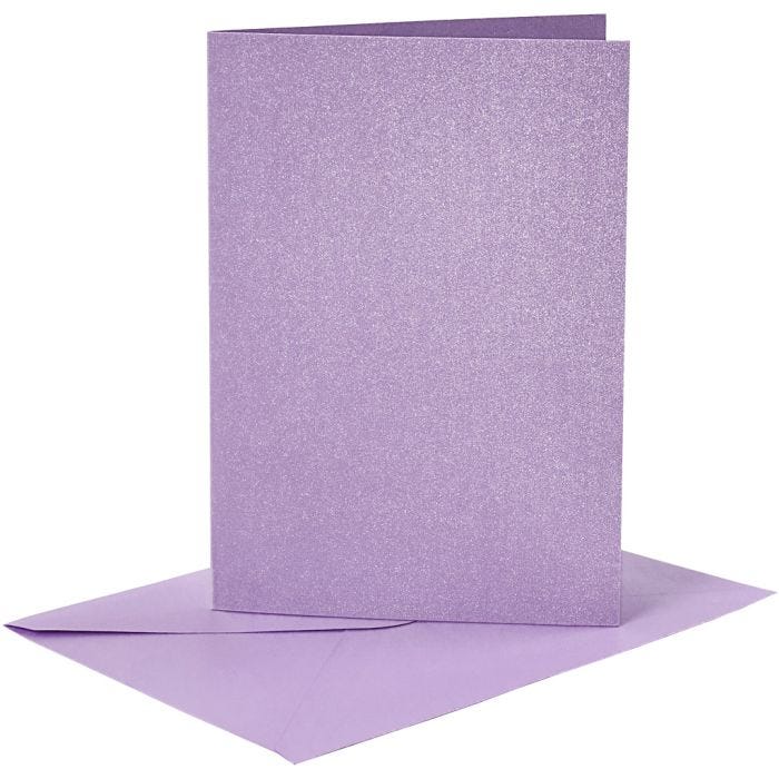 Kortit ja kuoret, kortin koko 10,5x15 cm, kirjekuoren koko 11,5x16,5 cm, helmiäinen, 120+210 g, violetti, 4set/ 1 pkt