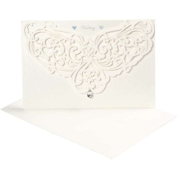 Kortit ja kuoret, kortin koko 12x17,7 cm, kirjekuoren koko 18,x12,5 cm, 230 g, luonnonvalkonen, 5set/ 1 pkt