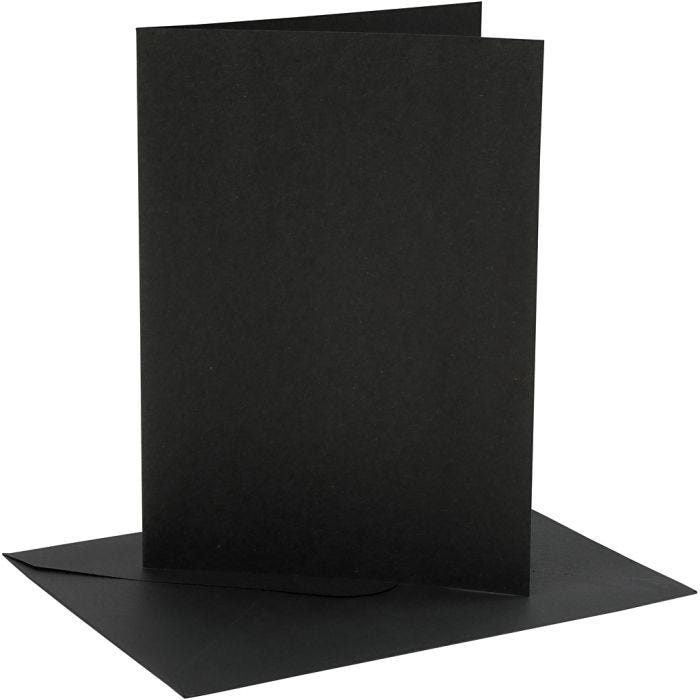 Korttipohja-/kirjekuoripakkaus, kortin koko 12,7x17,8 cm, kirjekuoren koko 13,3x18,5 cm, 230 g, musta, 4 set/ 1 pkt