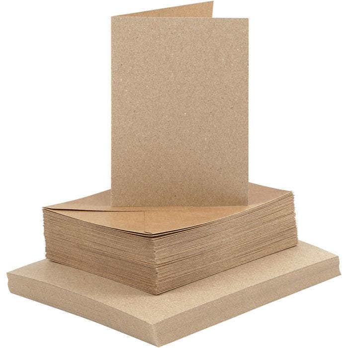 Korttipohja-/kirjekuoripakkaus, kortin koko 10,5x15 cm, kirjekuoren koko 11,5x16,5 cm, 120+240 g, luonnonrusk., 50set/ 1 pkt