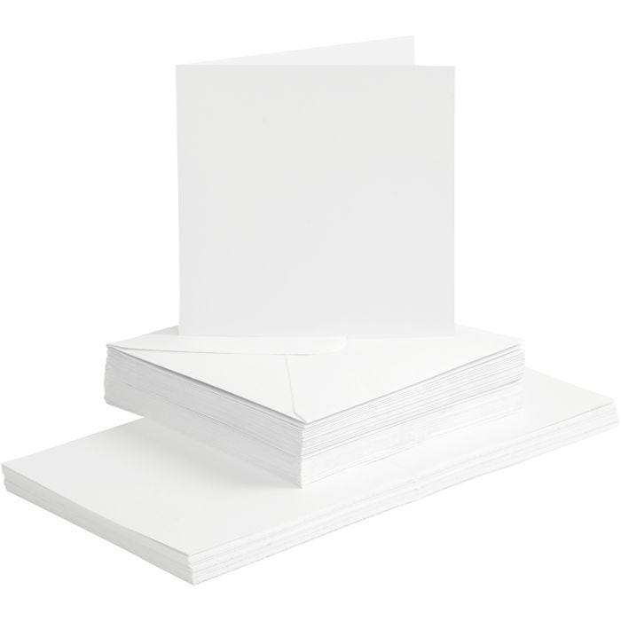 Korttipohja-/kirjekuoripakkaus, kortin koko 15x15 cm, kirjekuoren koko 16x16 cm, 120+240 g, valkoinen, 50 set/ 1 pkt