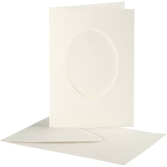 Korttipohjat kirjekuorineen, ovaalit, kortin koko 10,5x15 cm, kirjekuoren koko 11,5x16,5 cm, luonnonvalkonen, 10set/ 1 pkt