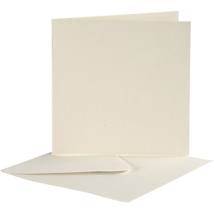 Korttipohjat kirjekuorineen, kortin koko 12,5x12,5 cm, kirjekuoren koko 13,5x13,5 cm, luonnonvalkonen, 10set/ 1 pkt
