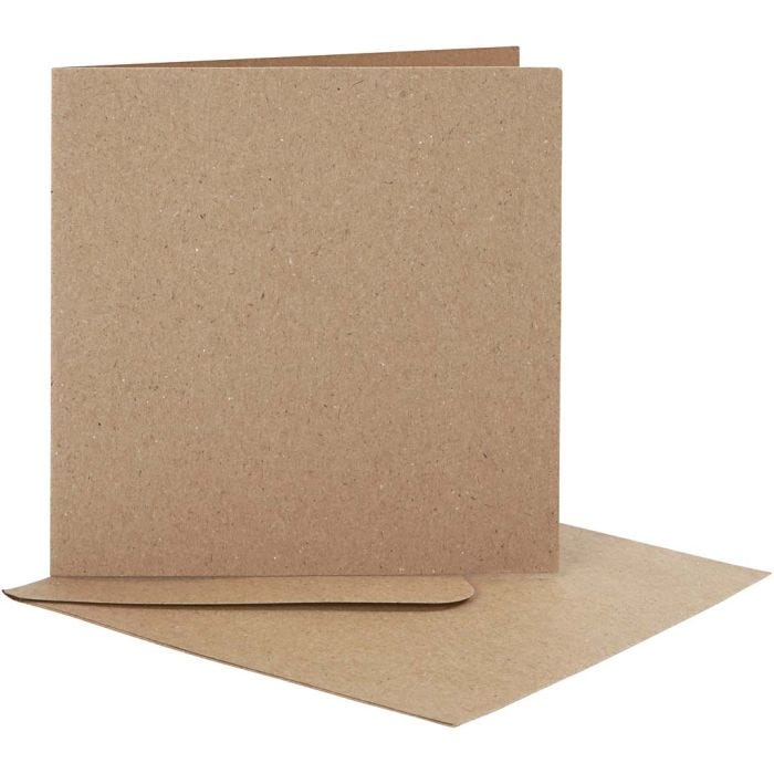 Korttipohjat kirjekuorineen, kortin koko 12,5x12,5 cm, kirjekuoren koko 13,5x13,5 cm, luonnonrusk., 10set/ 1 pkt
