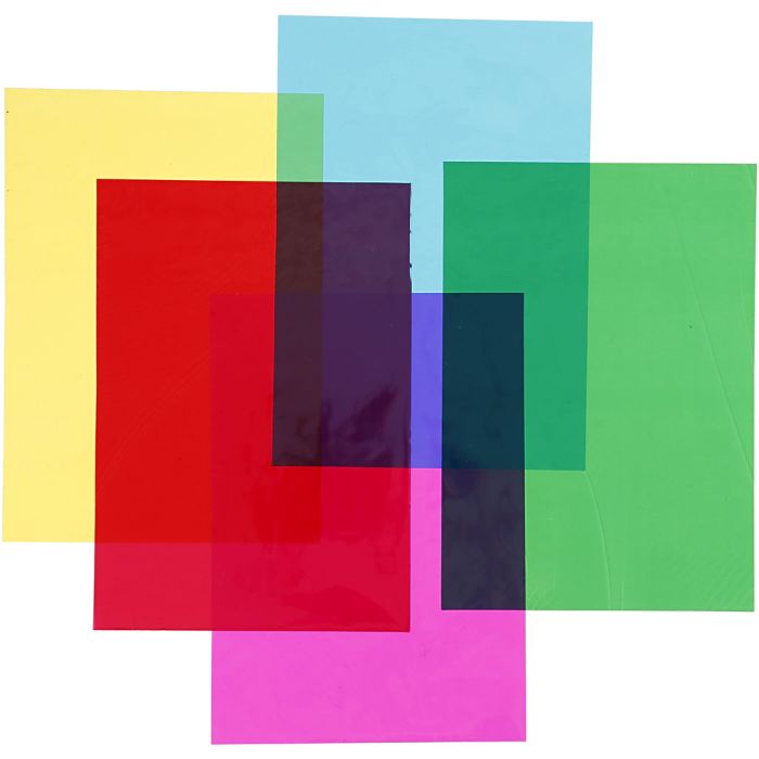 Sellofaani, arkki 210x297 mm, värilajitelma, 5x20ark/ 1 pkt