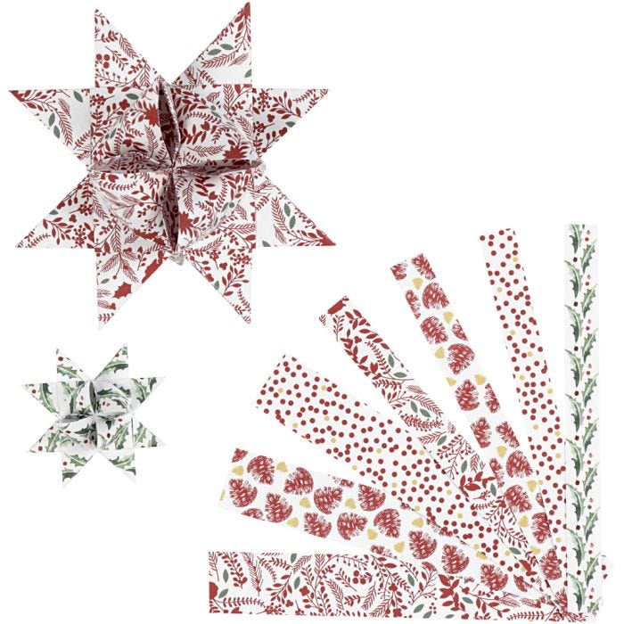 Paperisuikaleet, 44+78 cm, 15+25 mm, 6,5+11,5 cm, punainen, valkoinen, 48suikaleet/ 1 pkt