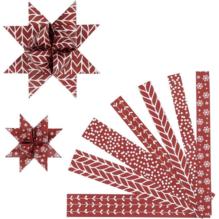 Paperisuikaleet, Pit. 44+78 cm, Lev: 15+25 mm, halk. 6,5+11,5 cm, punainen, valkoinen, 60suikaleet/ 1 pkt