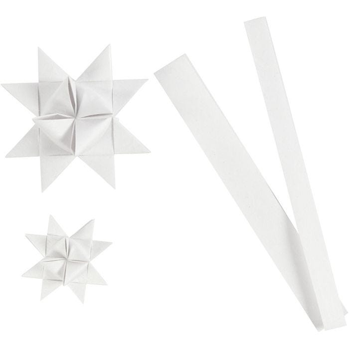Paperitähtisuikaleet, Pit. 44+78 cm, Lev: 15+25 mm, halk. 6,5+11,5 cm, valkoinen, 32suikaleet/ 1 pkt