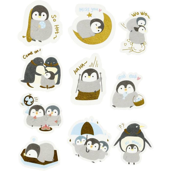 Kuvioteippitarrat, pingviinit, koko 40-53 mm, 30 kpl/ 1 pkt