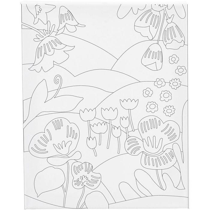 Printtikuvioitu maalauspohja, Kukkamaisema, S: 1,6 cm, koko 24x30 cm, 360 g, 1 kpl