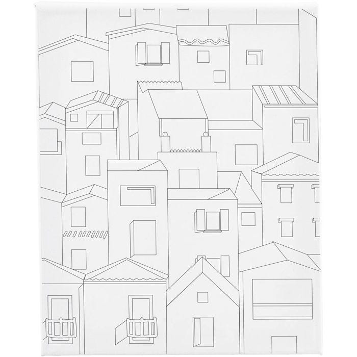 Printtikuvioitu maalauspohja, Kaupunki, S: 1,6 cm, koko 24x30 cm, 360 g, 1 kpl