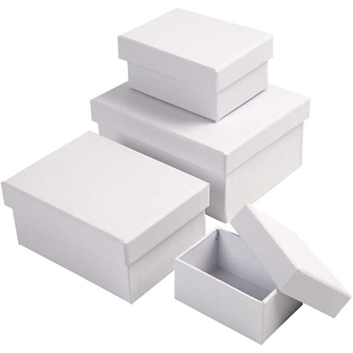 Pahvirasialajitelma, Kork. 3,5+4,5+5,5+6,5 cm, koko 8,5x11,5+11x14 cm, valkoinen, 4kpl/ 1 set