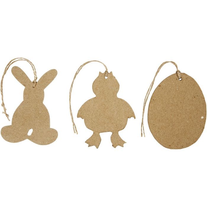 Ripustettavat pääsiäiskoristeet, pupu, tipu ja muna, Kork. 10 cm, 6 kpl/ 1 pkt