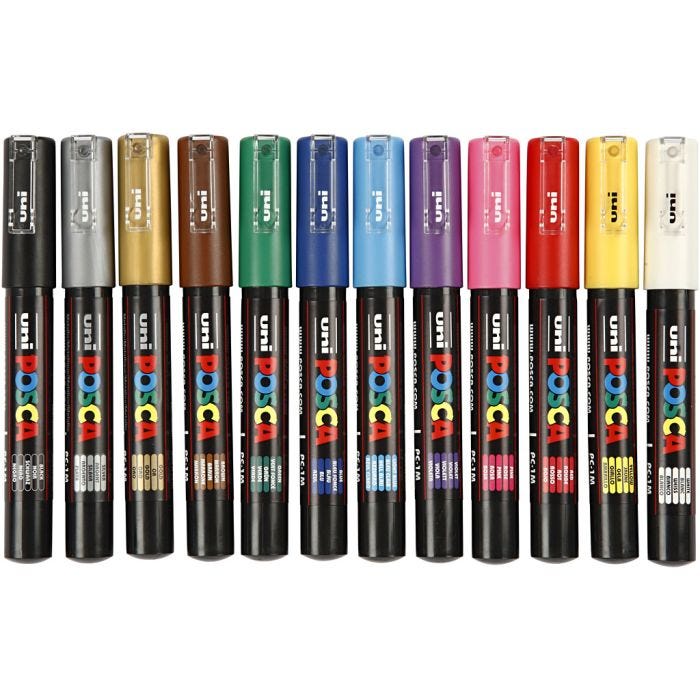 Posca Marker, nro PC-1M, paksuus 0,7 mm, extrafine, värilajitelma, 12 kpl/ 1 pkt