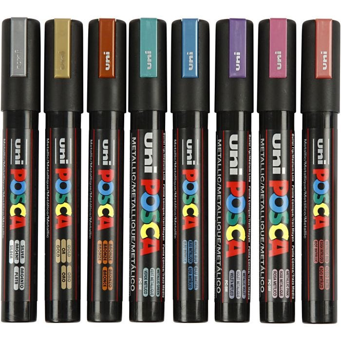 Posca Marker, nro PC-5M, paksuus 2,5 mm, medium, metallic-värit, 8 kpl/ 1 pkt